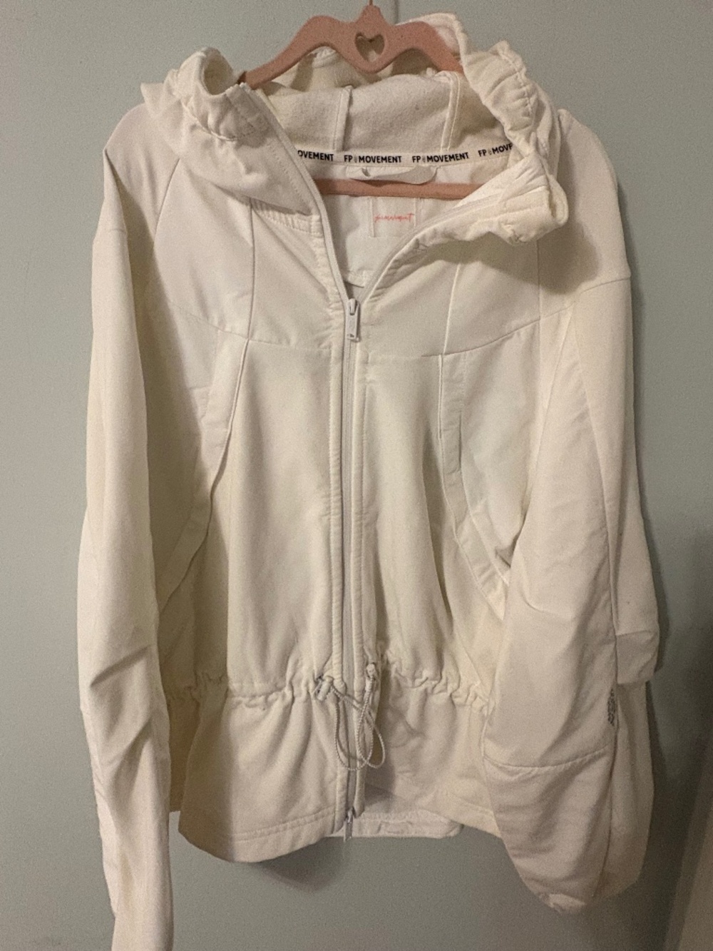 FP Movement Free People Ivory Hooded Full Zip Drawstring Jacket Small
